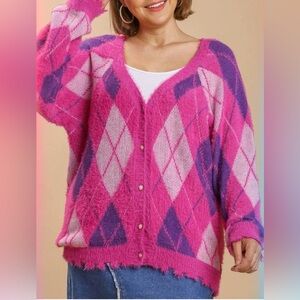 Umgee Vibrant Argyle Women's Cardigan